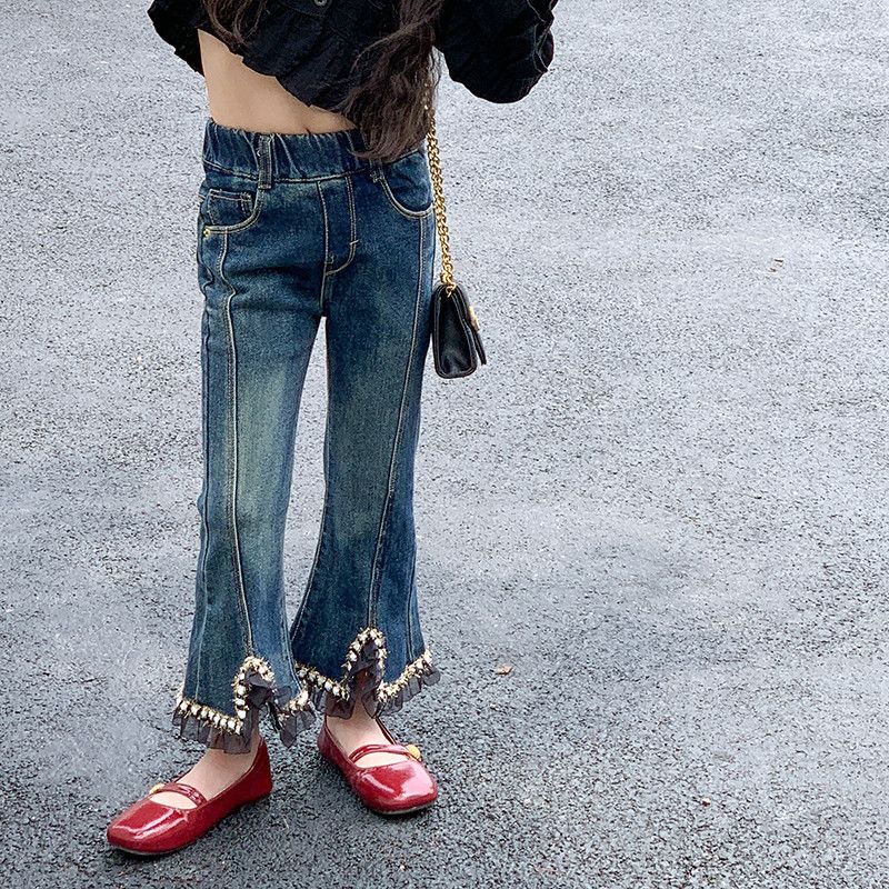 女童裤子儿童牛仔裤春秋2023新款童装洋派秋装宝宝时髦秋冬喇叭裤