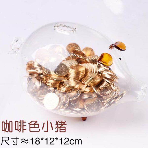 猪年小礼物 大号透明玻璃猪存钱储存罐储蓄罐摆件 可爱生肖猪金猪