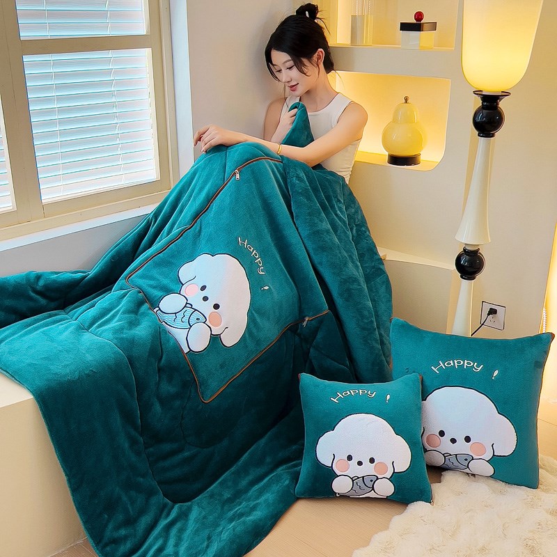 加厚加绒抱枕被子两用午睡办公室汽车载靠垫珊瑚绒二合一保暖冬季