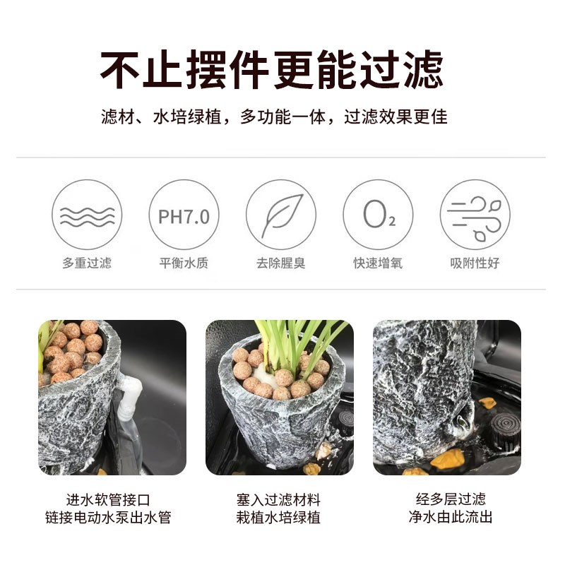 鱼缸流水造景摆件循环水招财客厅阳台小I型石头景观陶罐水循环瀑