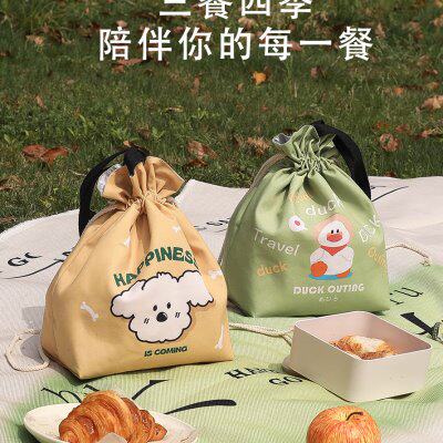 日式保温包饭盒袋上班族学生简约可爱手提帆布便当包午餐带饭袋子