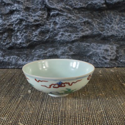 仿古瓷器 复古做旧明成化风格 斗彩人物纹品茗杯 古董古玩收藏品