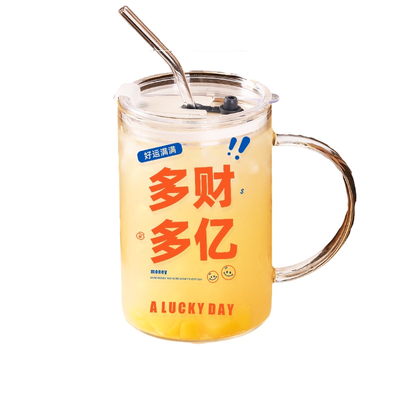 1000ml大容量l玻璃杯女耐温带把手吸管盖喝水早日退休大号水杯子
