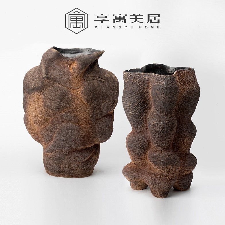 现代新中式创意抽象造型陶瓷花瓶摆件样板间酒店客厅桌面装饰花器