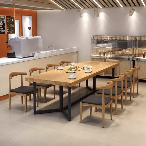 工业风大型饭店餐桌椅组合实木长方形会桌铁艺简约面馆酒店长条桌