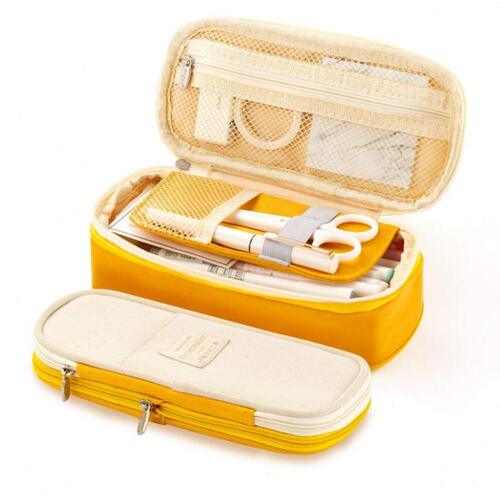 Kawaii Pencil Case Macaron Color Canvas Stretch Double Laye