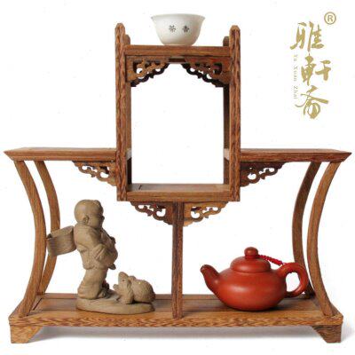 明清红木家具奇石底座茶壶架 鸡翅木雕博古架 紫砂壶古玩红木底座