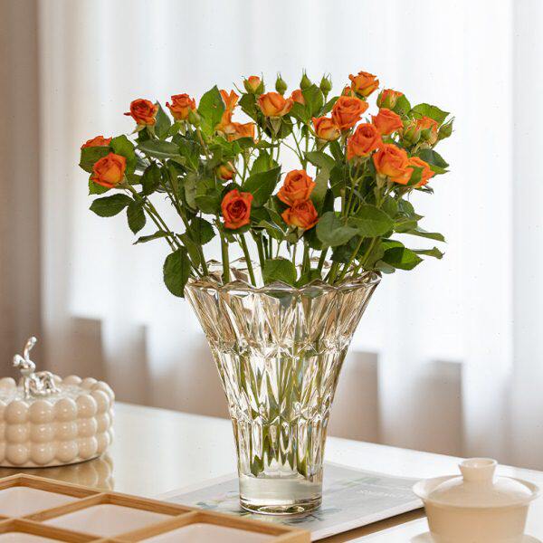 花瓶摆件客厅插花鲜花玫瑰郁金香轻奢高级感玻璃透明水培水晶花器