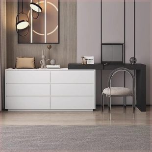 复古实木翻盖梳妆台卧室现代简约床尾斗柜收纳一体转角伸缩化妆桌