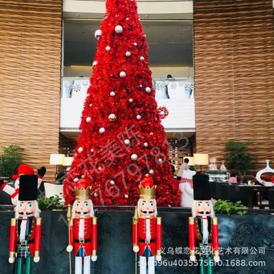 RGB彩灯音乐同步DMX512控制铁艺框架 大红色仿真松枝圣诞树装置