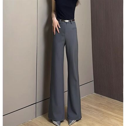 米白色不贴腿微喇西装裤女夏薄款2025新款韩系气质垂感喇叭拖地裤