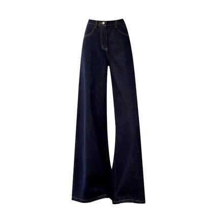 深蓝色高腰显瘦阔腿牛仔裤子女秋季薄款宽松显瘦小个子拖地喇叭裤