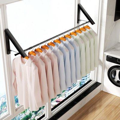 隐形晾衣架杆壁挂式折叠免打孔室内晾晒绳窗户阳台伸缩飘窗晾衣架