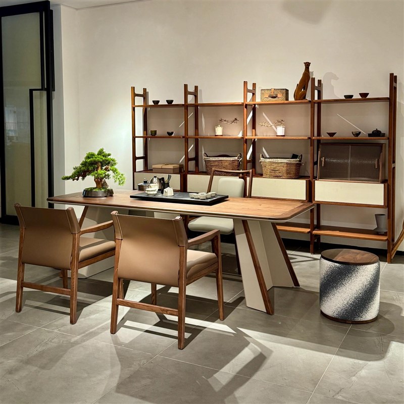 现代简约实木别i墅大平层客厅家用黑胡桃木实木茶桌豪宅会所大户