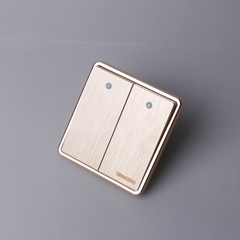 86型墙壁开关插座金色拉丝大板二开单H控开关带荧光灯二位单联面