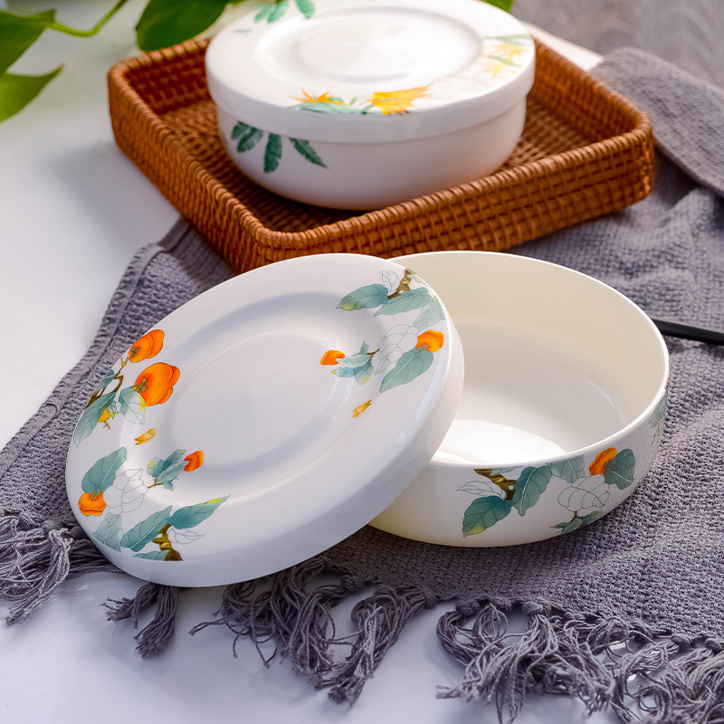 蒸蛋碗带盖碗盘子隔水炖碗t陶瓷碗6英寸可微波炉骨瓷保鲜碗泡面碗