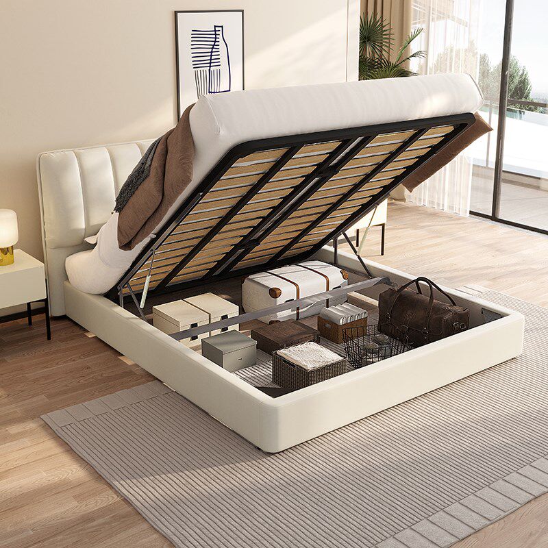 双虎 奶油风布艺床女n生主卧简约1米8软包双人家用科技布床071