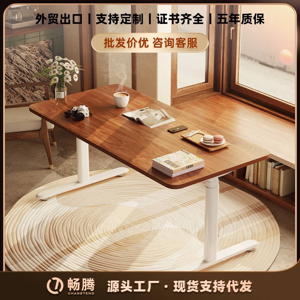 畅腾双电机电动升降桌简约椭圆柱电脑智能升降桌老板办公桌现货