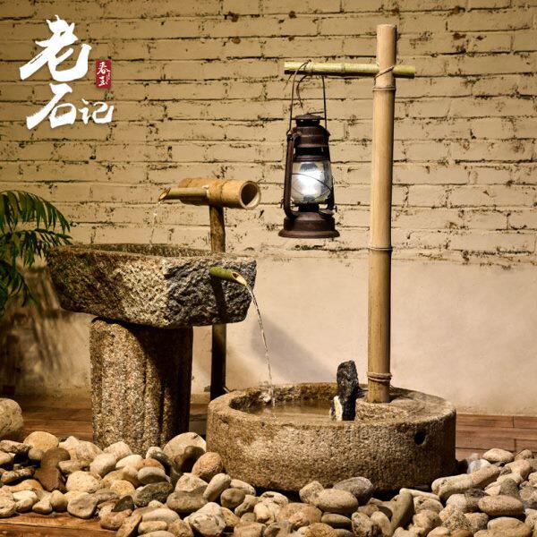 老石槽鱼缸庭院流水摆件户外景观组合旧石头花盆阳台造景石缸水景