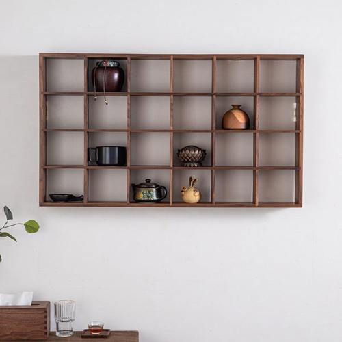 晓芈黑胡桃木挂墙多宝阁茶杯摆件收纳置物架新中式实木桌面博古架