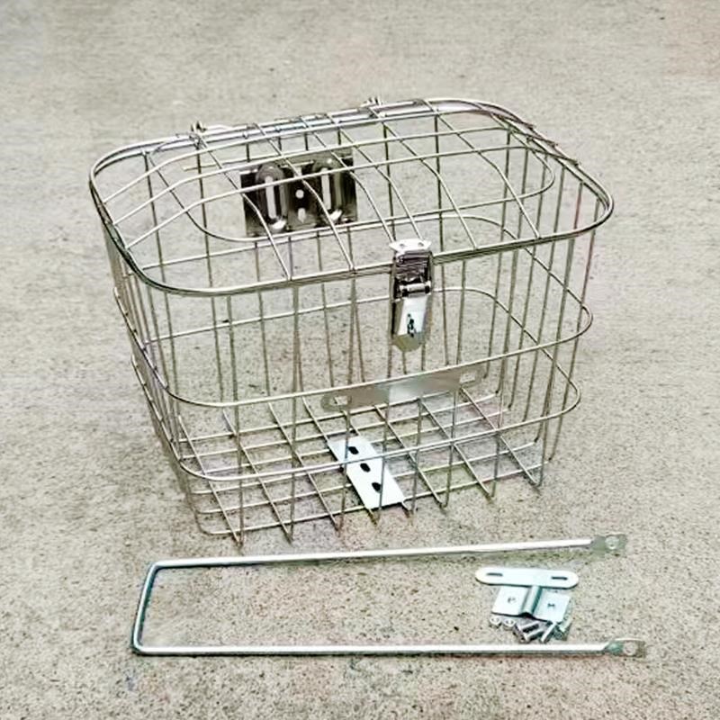 中小号不锈钢车筐l车篮子车篓箩筐电动车自行前后菜篮带内胆锁扣