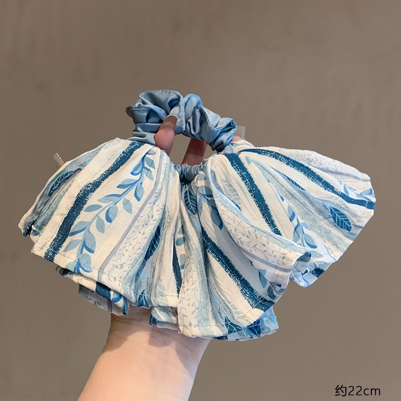 网红蓝色条纹裙摆大肠发圈高级感发绳扎头百搭P皮筋低马尾高弹头