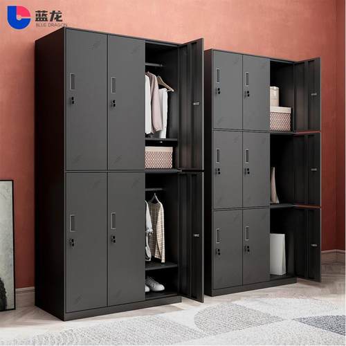 黑色更衣柜员工宿舍铁皮储物柜带锁加厚收纳柜健身房更衣室换衣柜