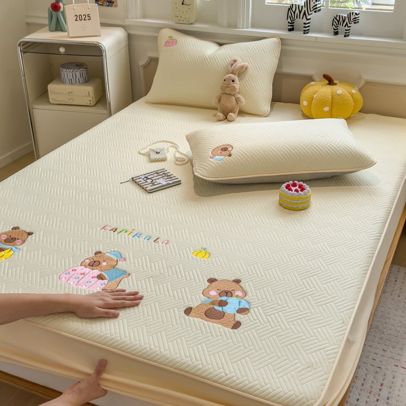 A类毛巾绣夹棉床笠三件套20w25新款床垫套宿舍单人床垫保护套防尘