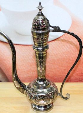 巴基斯坦手工艺品铜器16英寸烤银民族壶进口阿拉伯风格礼品BT22