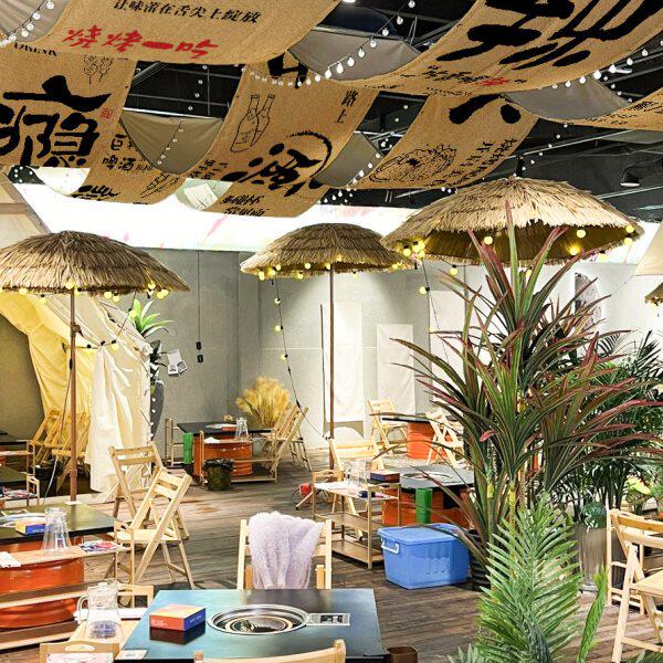 工业风烧烤店天幕挂帘网红复古风烧烤啤酒室内吊顶装饰挂布氛围感