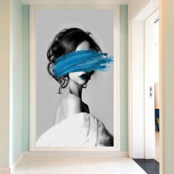 现代简约竖版玄关壁画墙布走廊入户过道艺术人物背景墙壁纸5d墙纸