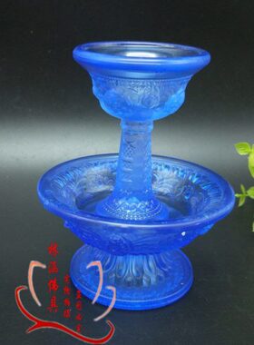包邮水琉璃护法杯供茶杯 藏式佛前供酒杯供佛用品小号蓝色