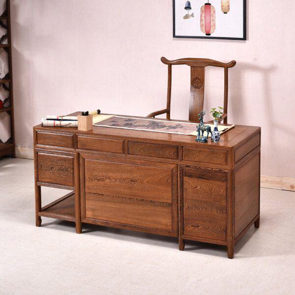 鸡翅木办公桌书房仿古红木书桌家用中式实木老板桌原木写字台单人