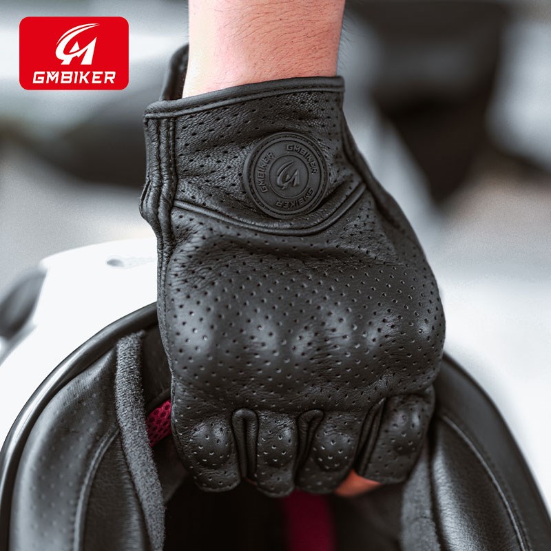 摩托车真羊皮手套复古机车骑士装备骑行四季夏季半指防风透气防摔