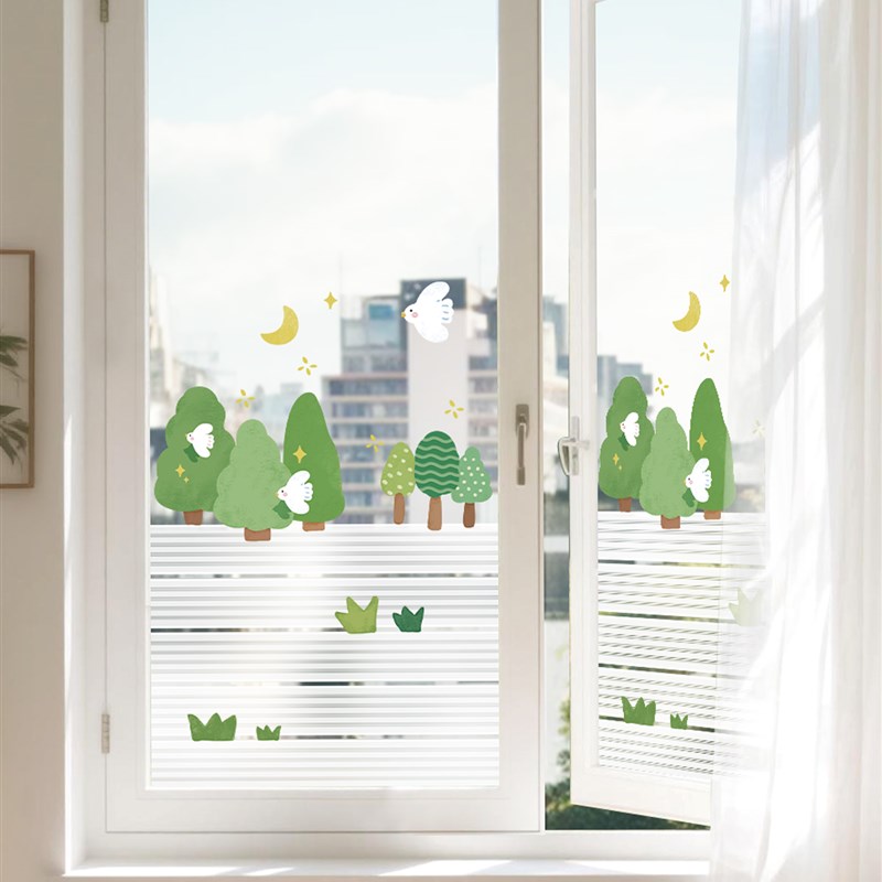 教室隔断半阻隔窗贴纸透明剪条纹静电玻璃膜门防撞装饰窗膜