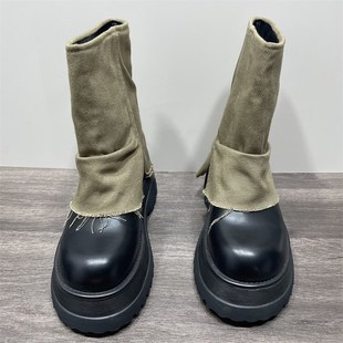 炸街裤 断码 新款 西部牛仔靴套筒短靴女秋季 管靴厚底马丁靴 处理时尚