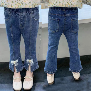 喇叭裤 裤 2023春秋新款 8岁儿童修身 子 公主风宝宝儿童3 女童牛仔裤