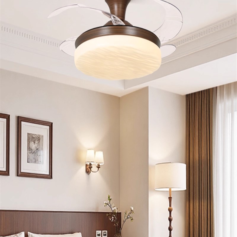 中古风扇灯餐厅卧室覆古胡桃木色隐形电扇42寸客厅护眼吊扇吸顶灯