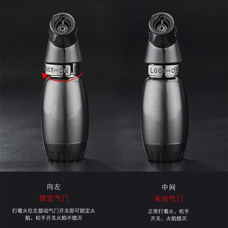 新款弯头直冲充气火机锁火功能蓝焰金属防风喷火焊枪便携点烟器