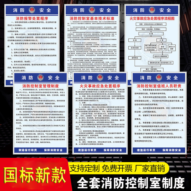 消防控制室制度牌水泵房安全管理制度牌火灾事故报警应急处置程序
