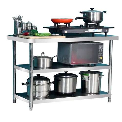 新款圆角双层不锈钢厨房工作台落地可拆装饭店操作台切菜打荷商用