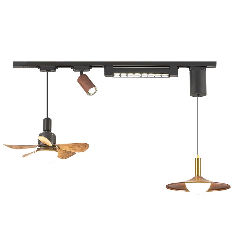 风扇灯餐厅吊灯可移动轨道灯电风扇射灯中古风复古餐桌吧台吊扇灯