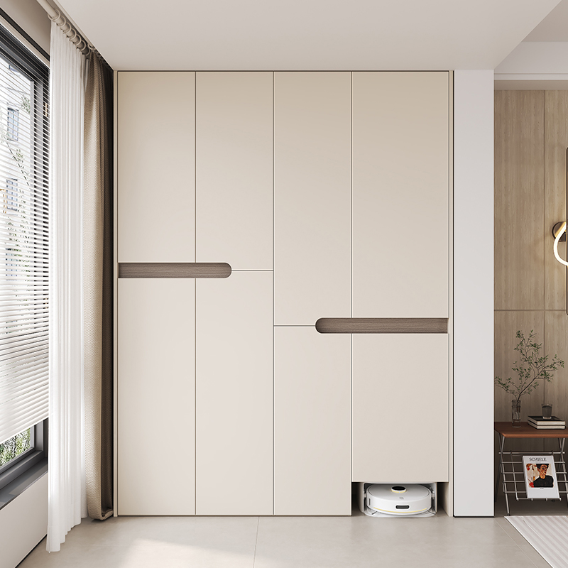 现代简约原木阳台家政柜洞洞板一体扫地机器人收纳柜洗衣机柜定制