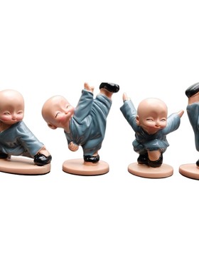 创意功夫小和尚卡通禅意少林沙弥树脂模型摆件汽车装饰品家居摆设