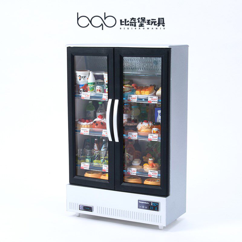 仿真双开门大冰箱模型迷你食物微缩食玩摆件厨房过家家玩具小物品