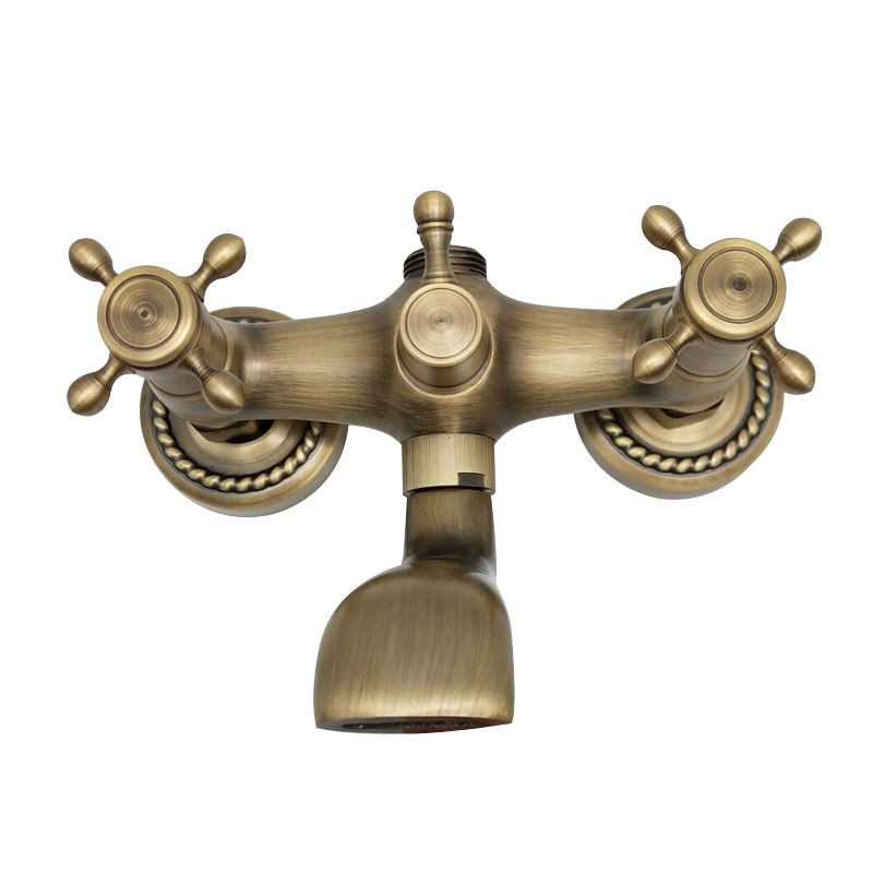 欧式全铜仿古龙头复古水阀淋浴水龙头双把双手轮开关做旧换新通用