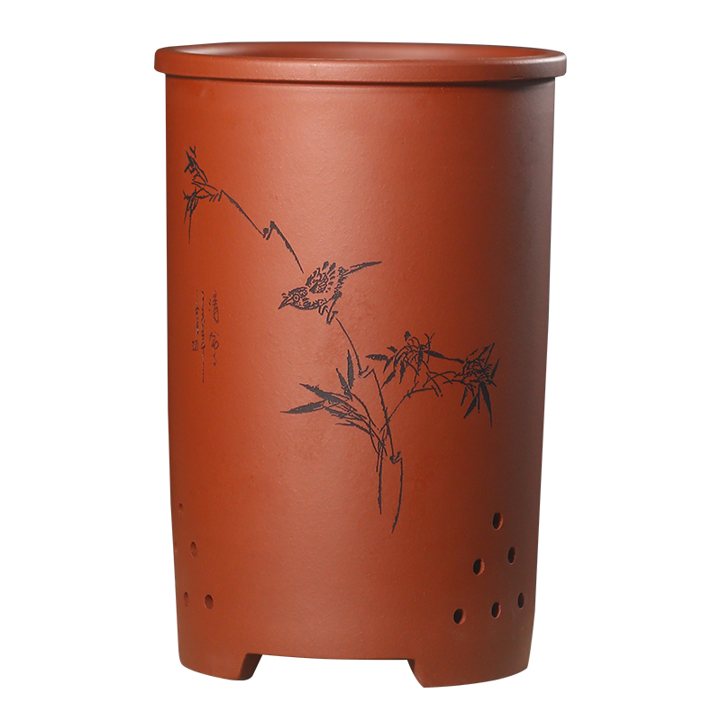 兰花盆紫砂陶瓷专用盆圆形刻绘带托盘大中号精品室内阳台桌面古典