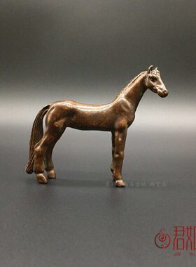 仿古合金红色小马摆件 包浆皮色金属生肖站马迷你马动物工艺品