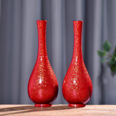 君翡大漆花瓶摆件犀皮漆器工艺品天水瓶客厅插花家居饰品木胎装饰