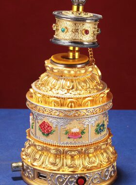 电动手摇电转动底座合金底座西藏式色摆件座莲花八吉祥usb口插电